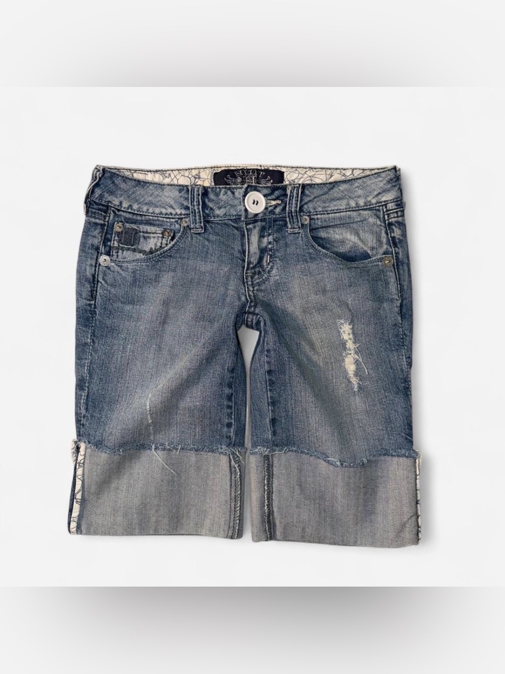 Y2K Vintage Hint Low Rise Distressed Jean Bermuda Shorts Women's 0